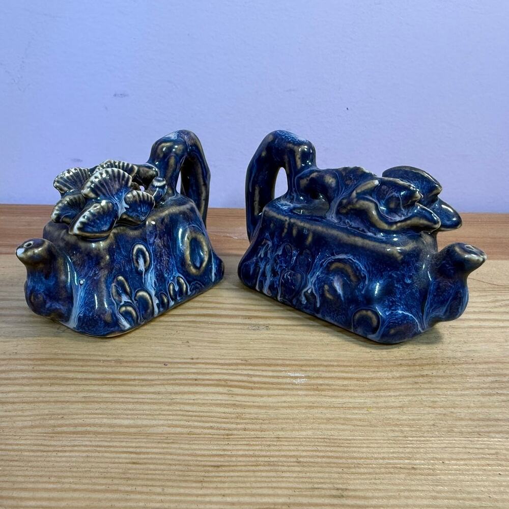 Pair Chinese Blue Flambe Glazed Bird Water Droppers Shiwan Style Signed